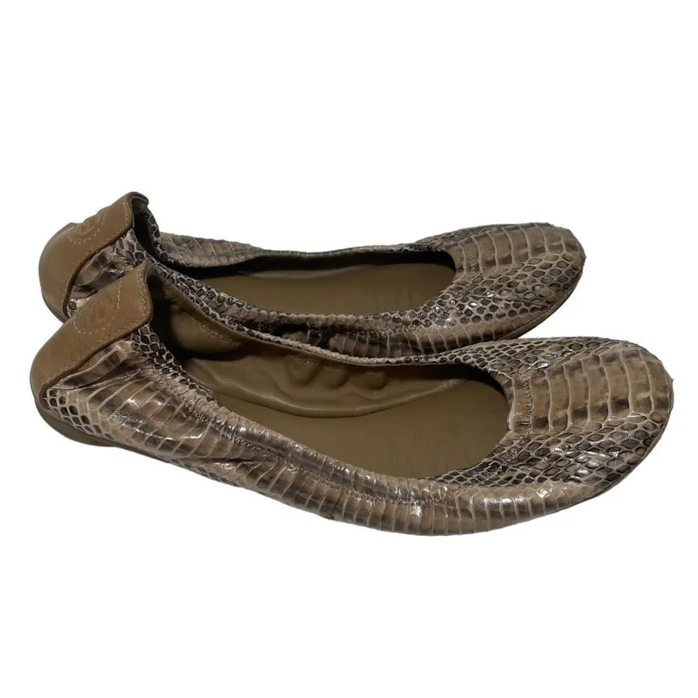 Tory Burch Taupe Snakeskin Ballet Flats - Picture 1 of 6